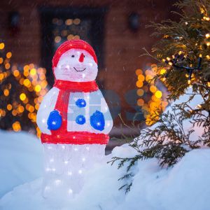 Акриловая светодиодная фигура Снеговик в синих варежках 31х25х59 см, IP65, понижающий трансформатор в комплекте NEON-NIGHT